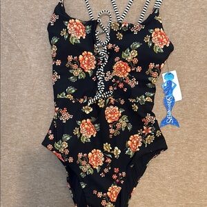 Floral Black One-Piece Swimsuit